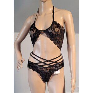 Women's Sexy Black Small Lingerie Underwear Set Babydoll Lace Sleepwear SL3054-2